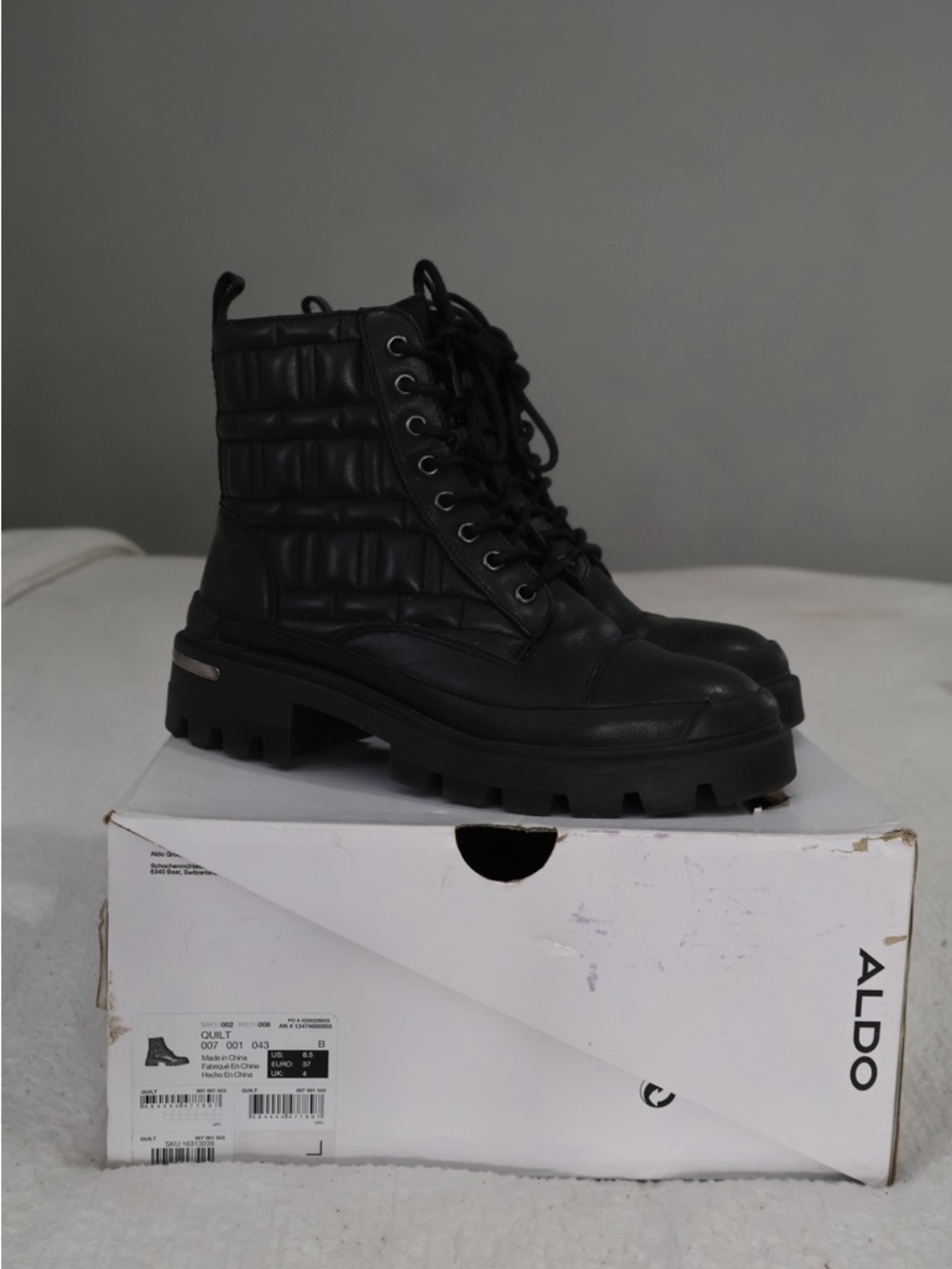 Aldo Black Quilted Combat Boots